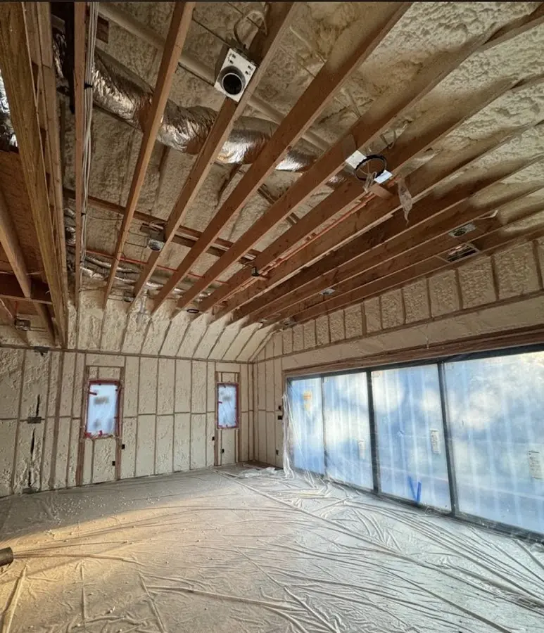 Interior walls and ceiling insulated with spray foam during new construction in Chanceford